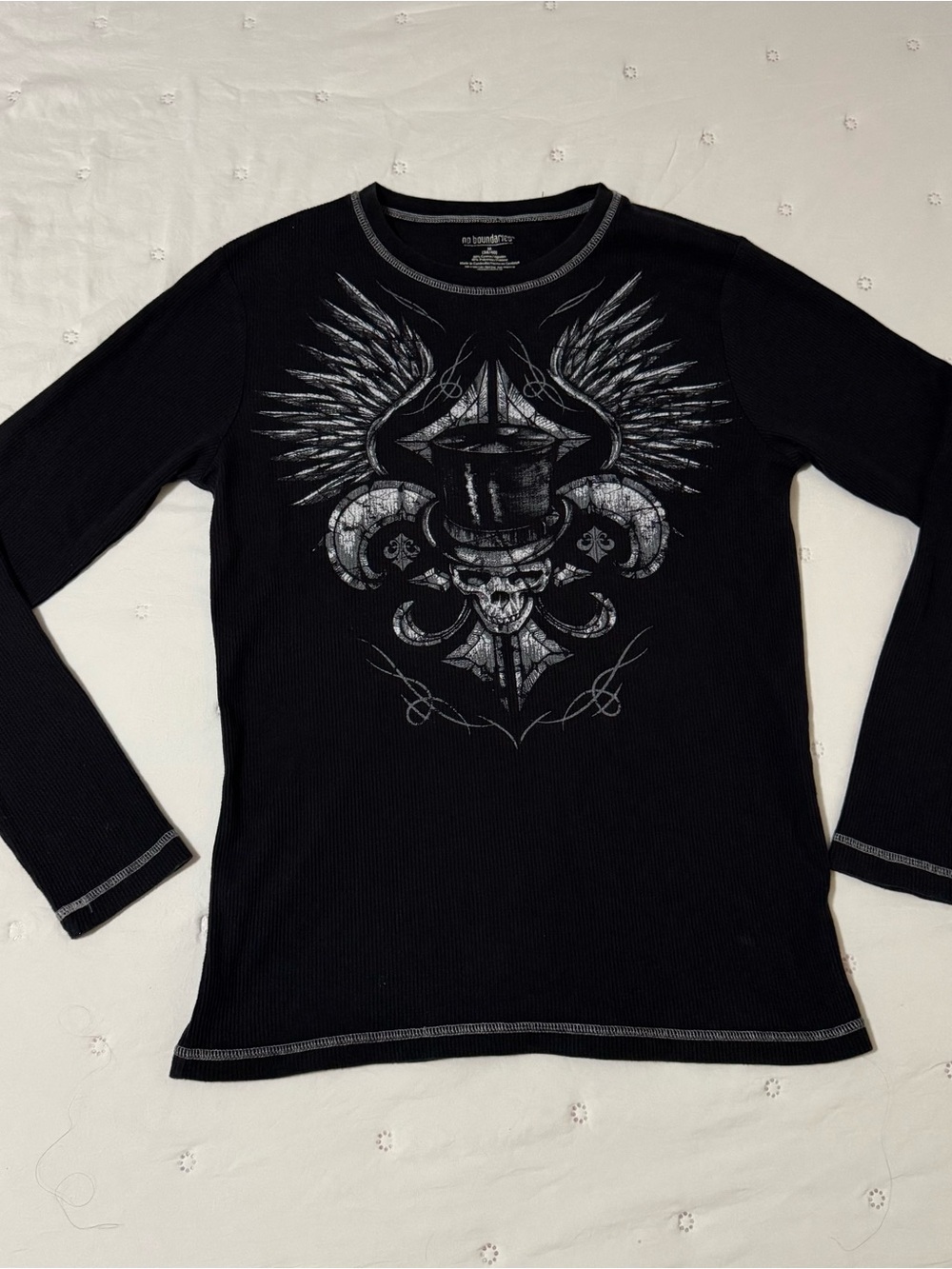 Black Long-Sleeve Graphic with Winged Skull